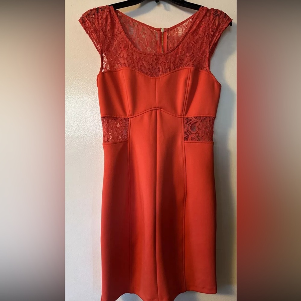 Guess Cocktail Dress Lace Cutouts Bandage Orange Salmon Size 6